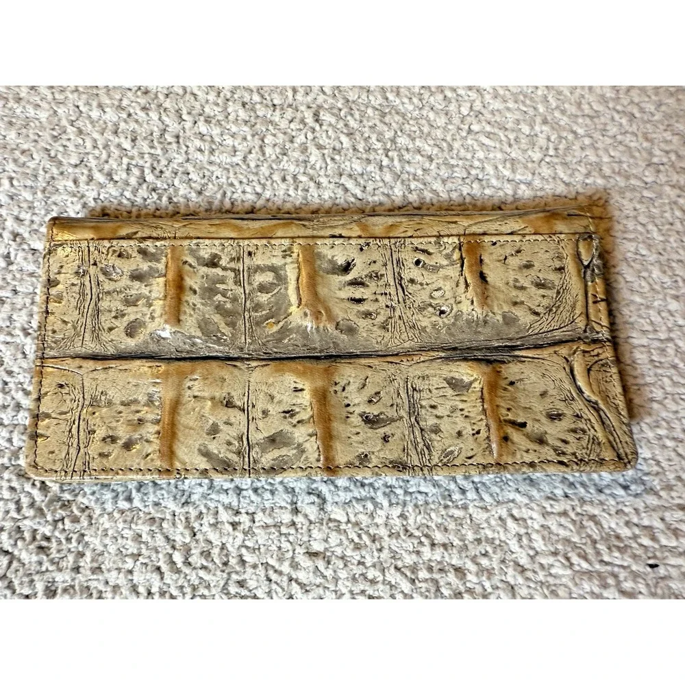 Brahmin Ady Wallet Croc Embossed Leather Tan Beige Cream Folding Bifold Nice
